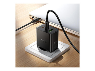 Lādētājs Hoco N75 USB + 2x Type C, 65W, melns