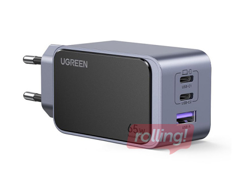 Laadija Ugreen, Nexode S GaN, 65W, USB-A + 2xUSB-C, hall
