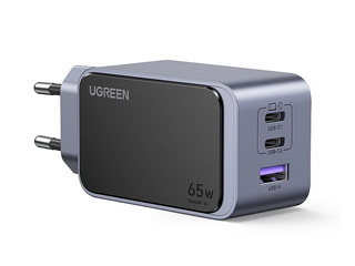 Lādētājs Ugreen, Nexode S GaN, 65W, USB-A + 2xUSB-C, pelēks