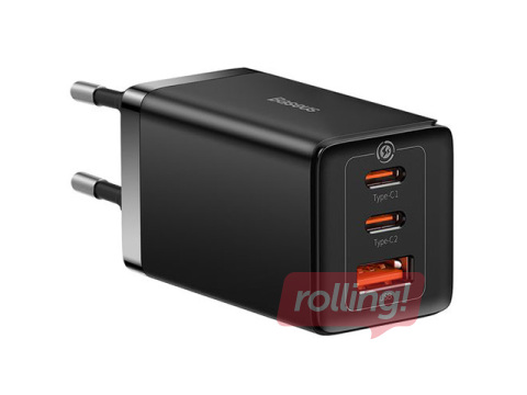 Baseus GaN5 Pro 65 W laadija USB + 2xUSB-C QC3.0 PD3.0 koos 1 m pikkuse USB-C-kaabliga, must