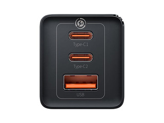 Baseus GaN5 Pro 65W USB + 2xUSB-C QC3.0 PD3.0 Charger with 1m USB-C Cable, Black