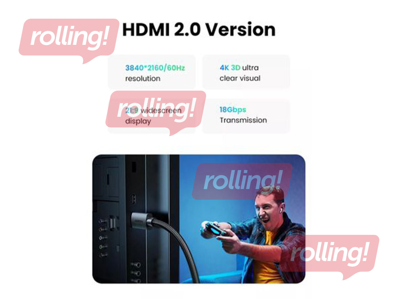 Kabelis Ugreen HDMI-HDMI, melns, 2m (HDMI 2.0 4K@60Hz)
