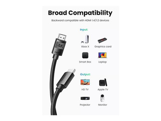 Kabelis Ugreen HDMI-HDMI, melns, 2m (HDMI 2.0 4K@60Hz)