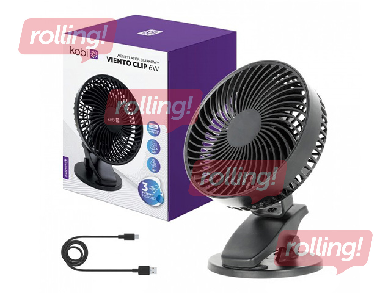 Galda ventilators Viento Clip Kobi Windstar, 4.9W, melns