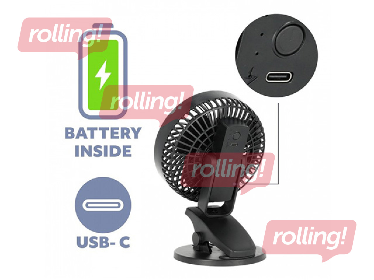 Galda ventilators Viento Clip Kobi Windstar, 4.9W, melns