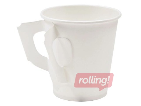 Бумажный стаканчик для кофе c ручкой, белый, 180мл, 50 шт.