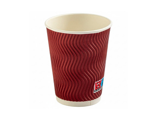 Paper cups, corrugated, red, Ø90mm, 350ml, 25pcs