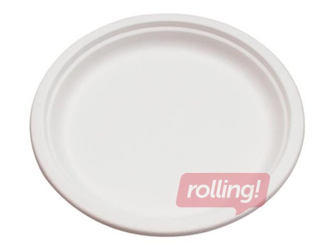 Cukuršķiedras šķīvji, 18 cm, 50 gab., balti