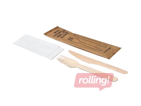 Galda piederumu komplekts (dakša, nazis un salvete), koks