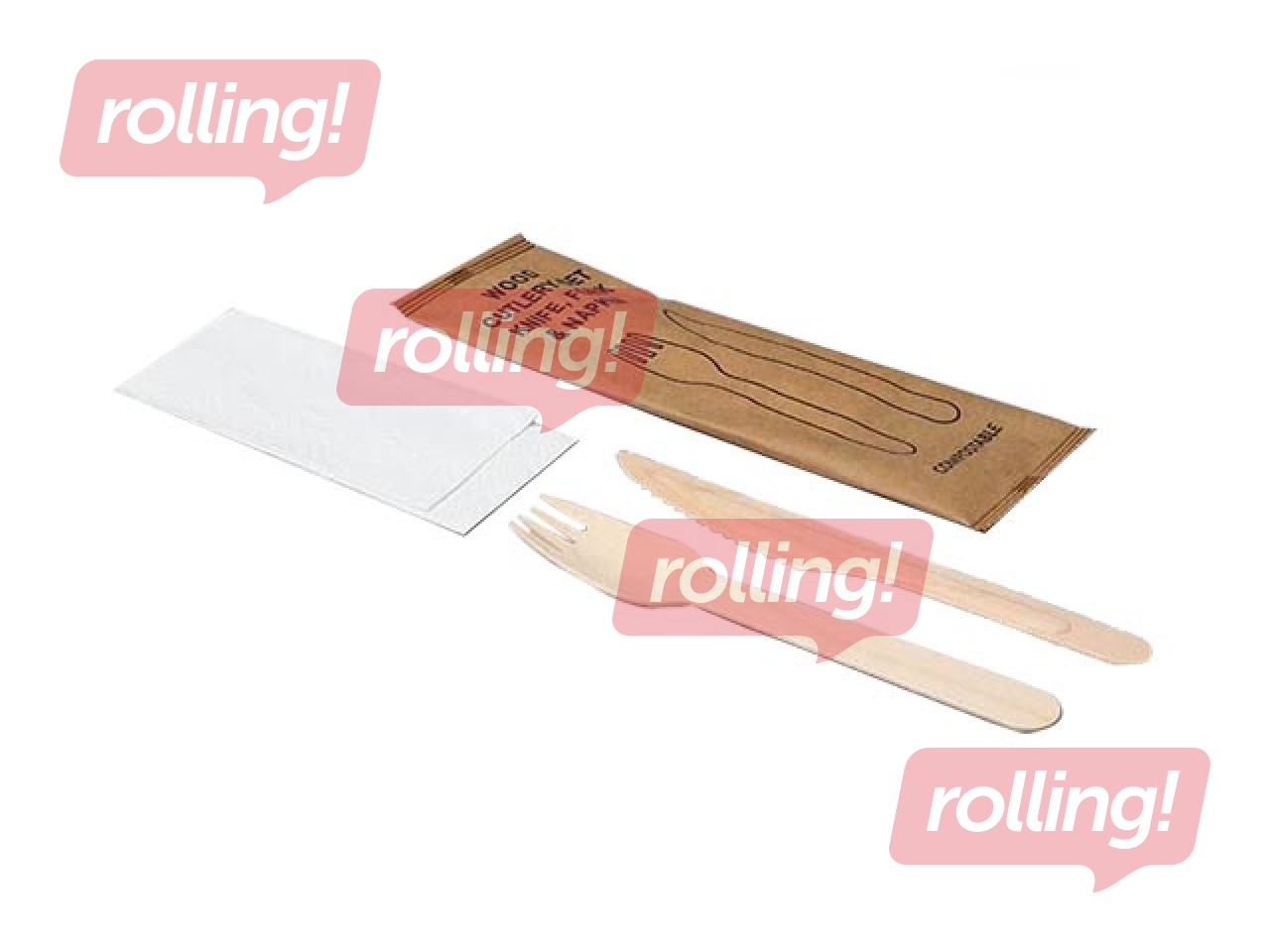 Galda piederumu komplekts (dakša, nazis un salvete), koks