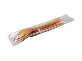 Galda piederumu komplekts (dakša, nazis, ēdamkarote un salvete), kokšķiedra