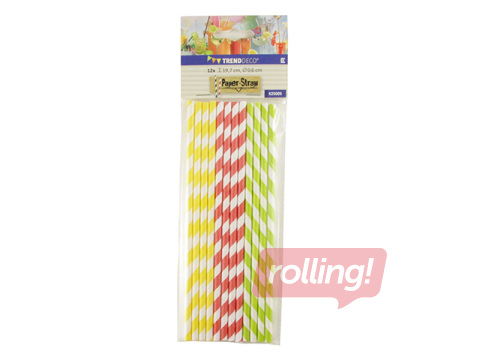Kokteiļu salmiņi ar svītrām, papīra, 19.7 cm  ø6 mm, 12 gab., krāsaini