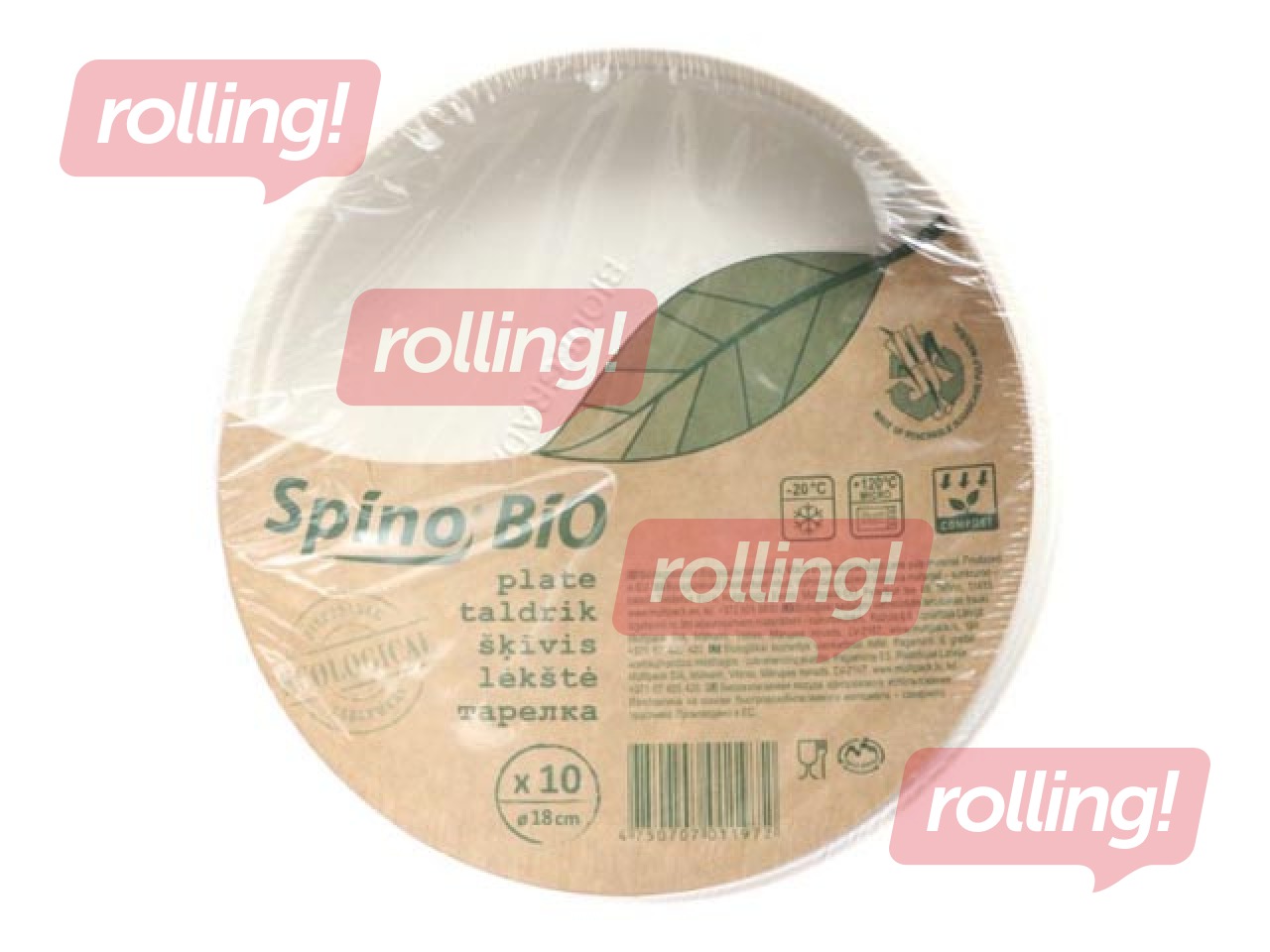 Cukuršķiedras šķīvji SPINO, 18 cm, 10 gab., balti