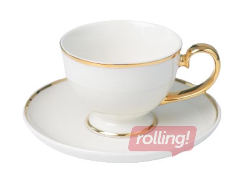 Krūze Prima Gold, ar apakštasi, porcelāna, balta ar zelta maliņu, 280ml
