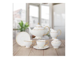 Krūze Prima Gold, ar apakštasi, porcelāna, balta ar zelta maliņu, 280ml