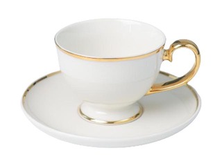 Porcelain cup on a stem with a saucer, PRIMA GOLD, white with a gold rim, 280ml, 16cm
