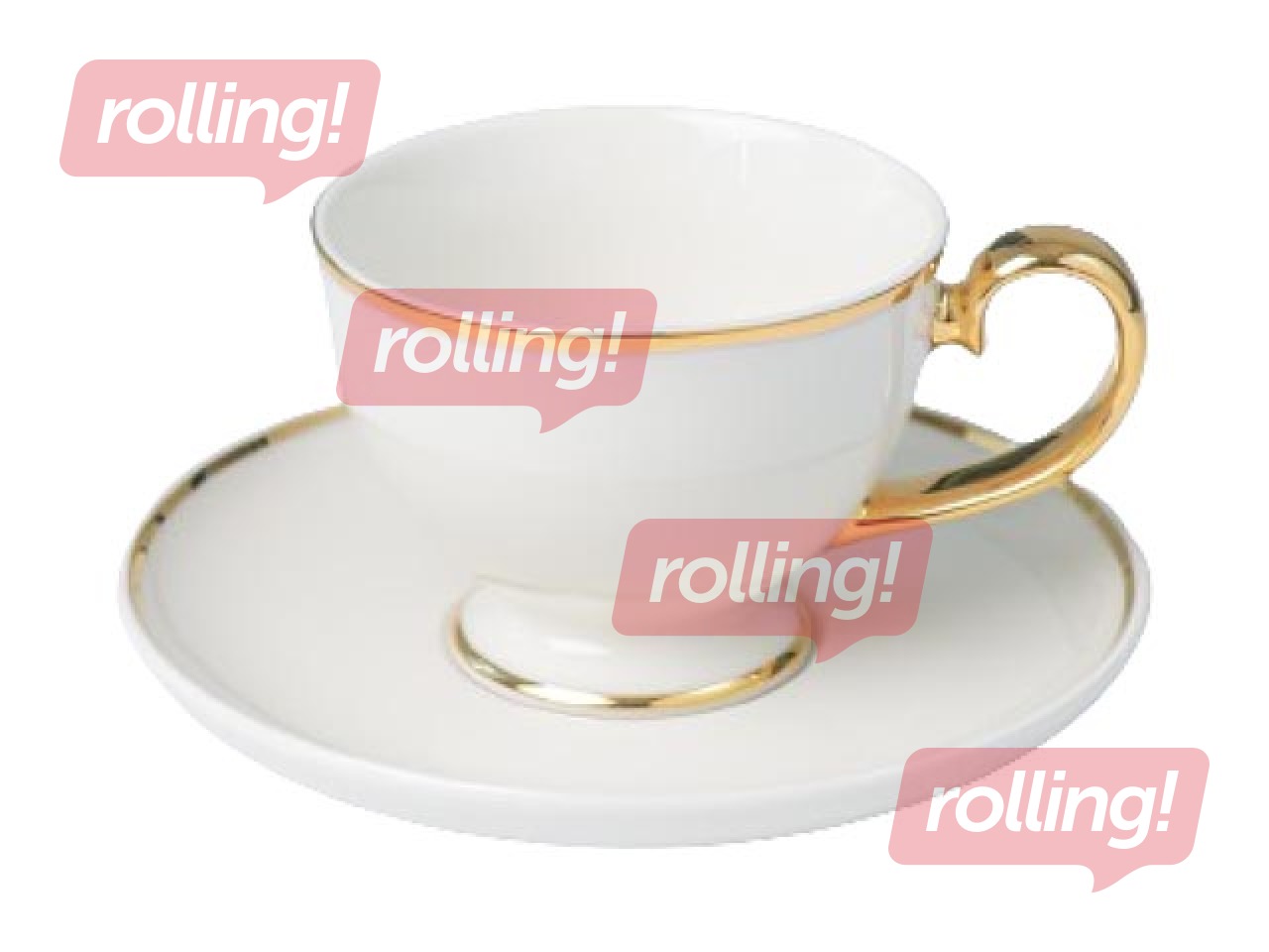 Porcelāna tase uz kājas ar apakštasi, PRIMA GOLD, balta ar zelta maliņu, 280ml, 16cm