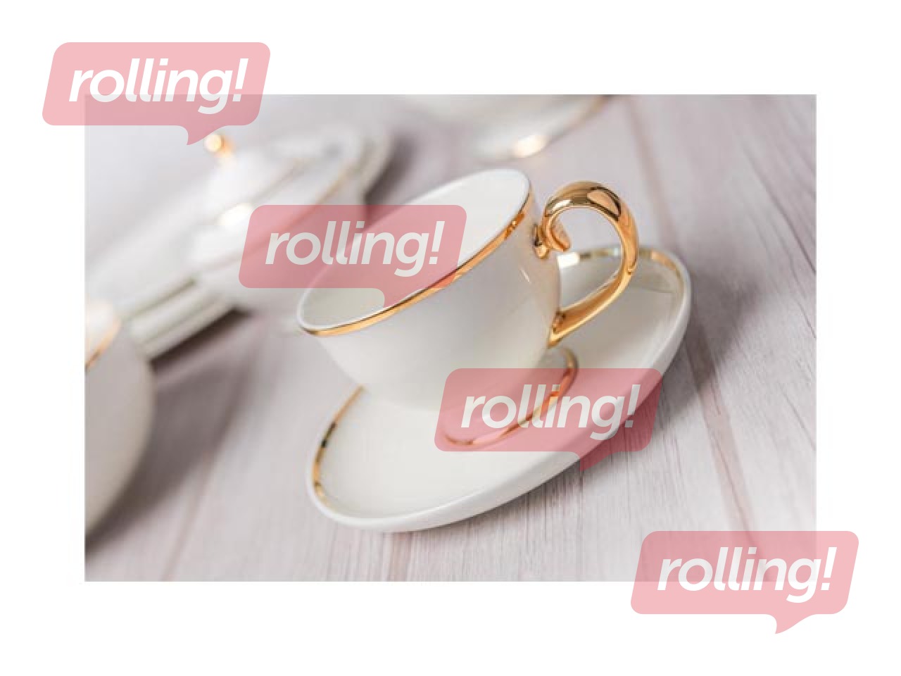 Porcelāna tase uz kājas ar apakštasi, PRIMA GOLD, balta ar zelta maliņu, 280ml, 16cm