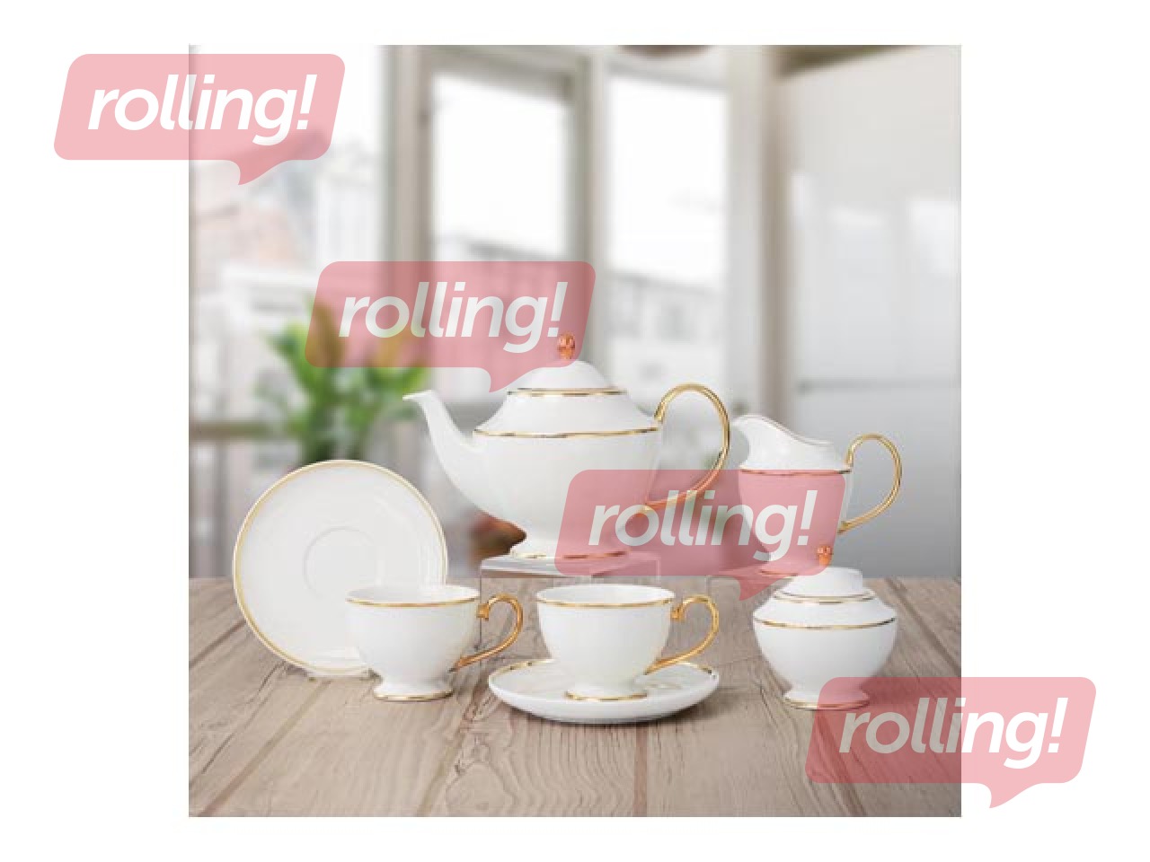 Porcelāna tase uz kājas ar apakštasi, PRIMA GOLD, balta ar zelta maliņu, 280ml, 16cm