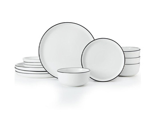 Dinner set Mikasa Limestone, porcelain, white with black edge, for 4 persons