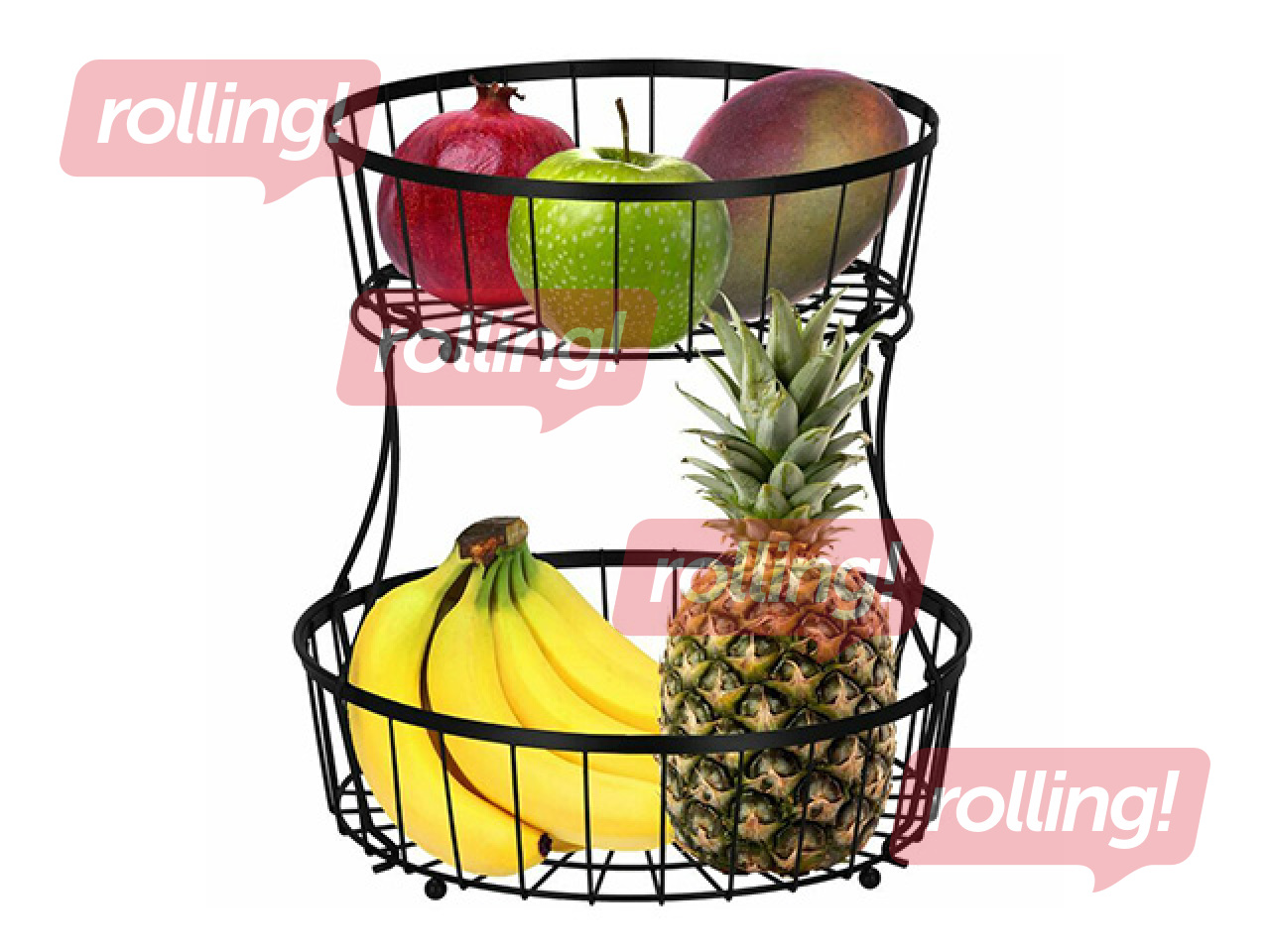 Basket Springos, fruit, black, metal, Ø32.5×30cm