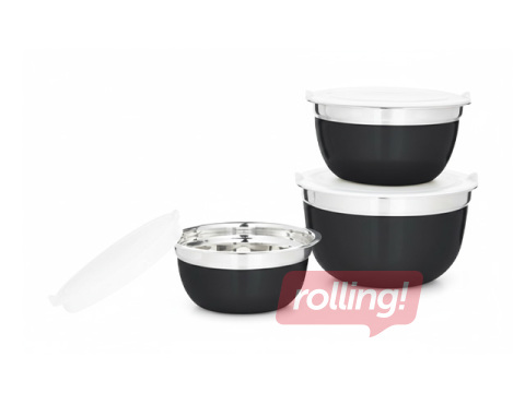 Bowl set with lids Toro, metal, black, 3 pcs.