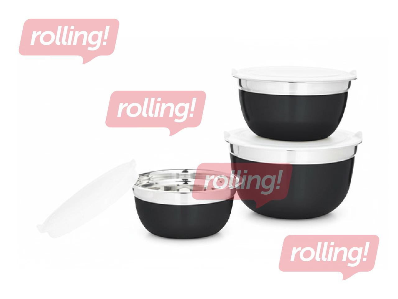 Bowl set with lids Toro, metal, black, 3 pcs.