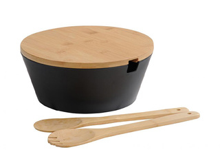 Bowl Kesper, with lid and spoons, melamine, bamboo, ø26cm