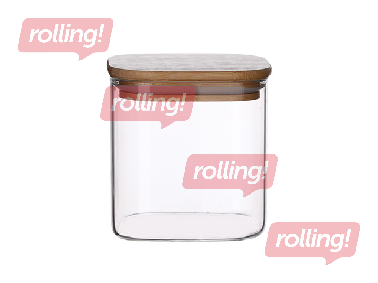 Uzglabāšanas trauks ar bambusa vāku, stikla, kvadrāta, 0.81l