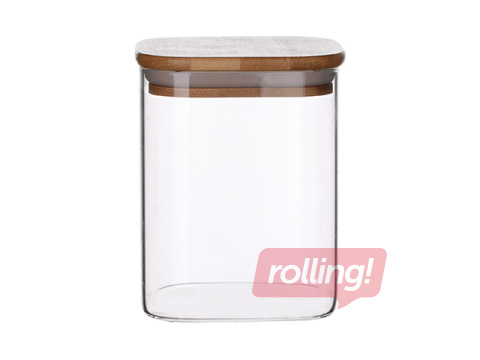 Uzglabāšanas trauks ar bambusa vāku, stikla, kvadrāta, 1l