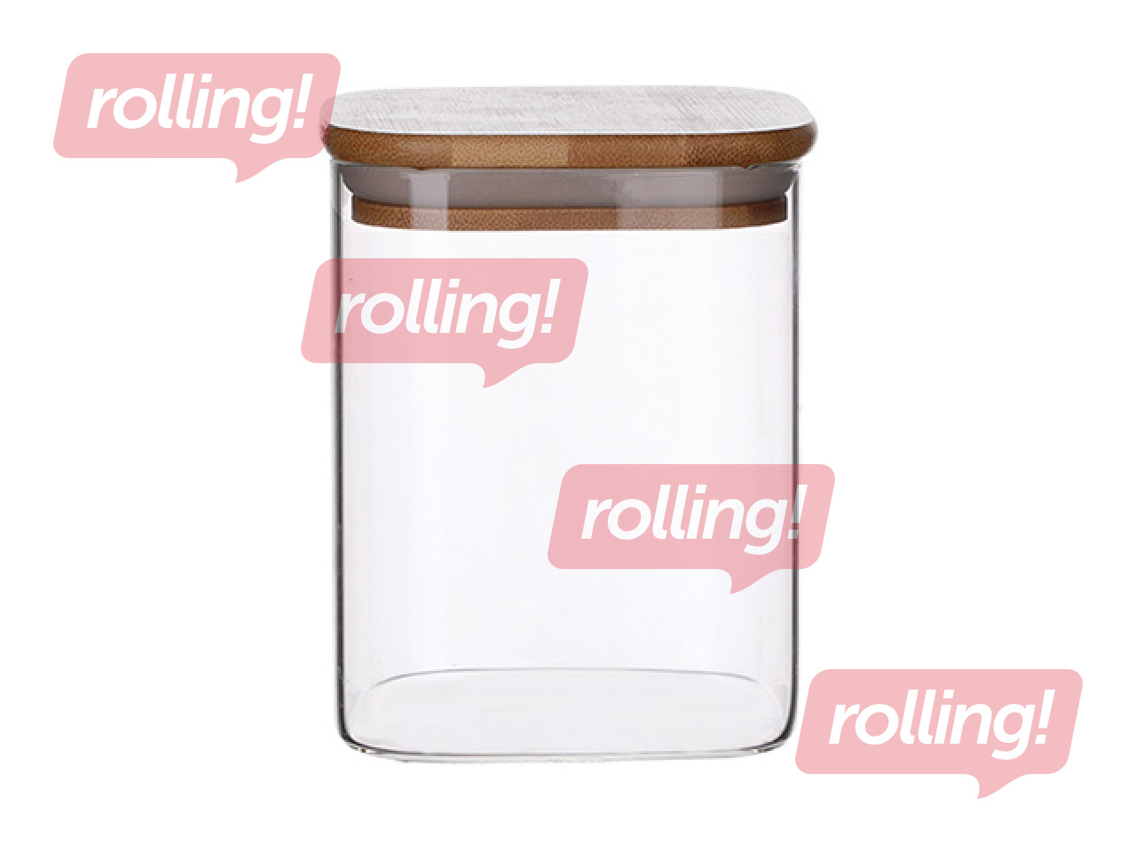 Uzglabāšanas trauks ar bambusa vāku, stikla, kvadrāta, 1l