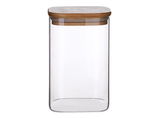Uzglabāšanas trauks ar bambusa vāku, stikla, kvadrāta, 1.25l