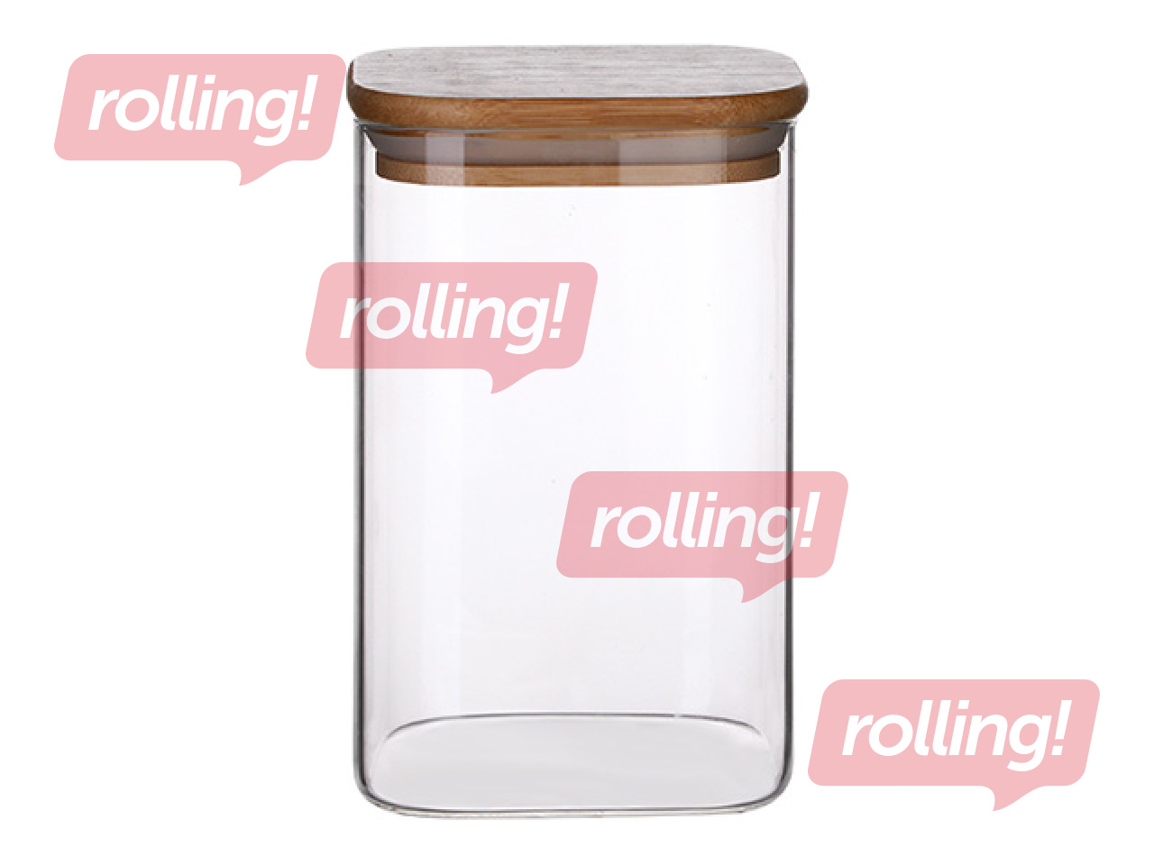 Uzglabāšanas trauks ar bambusa vāku, stikla, kvadrāta, 1.25l