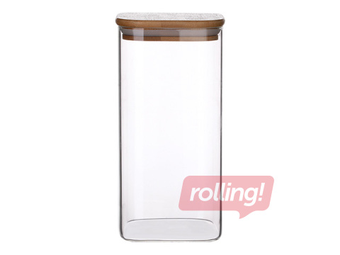 Uzglabāšanas trauks ar bambusa vāku, stikla, kvadrāta, 1.7l