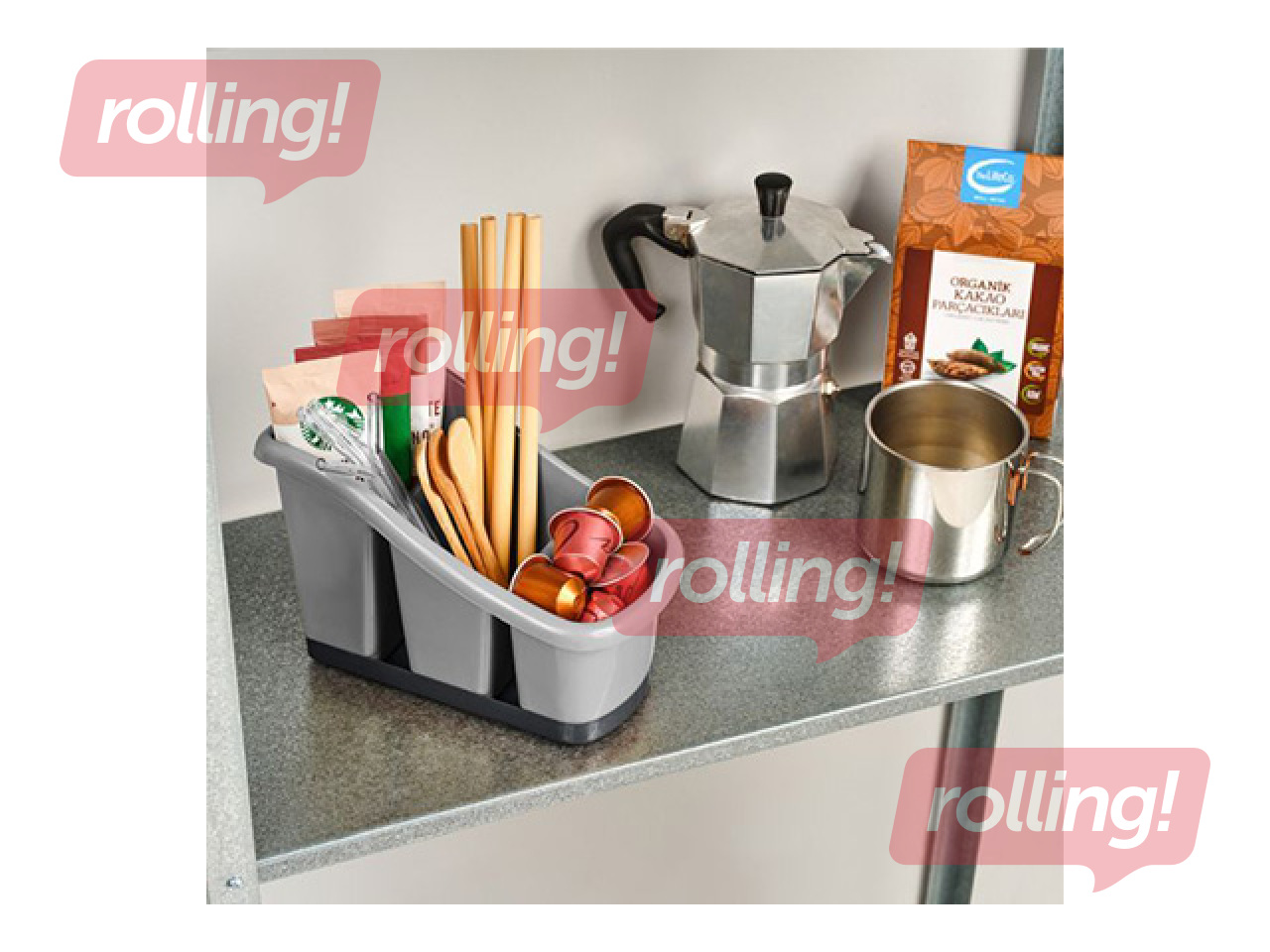 Galda piederumu turētājs Dunyaplastik, ar paplāti, dažādas krāsas