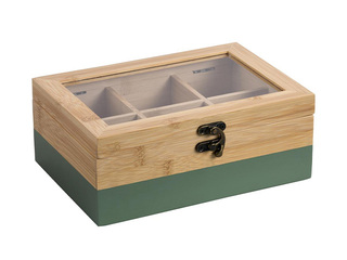 Tea box Kesper, with green motif, bamboo, 21.5x15x8.5cm