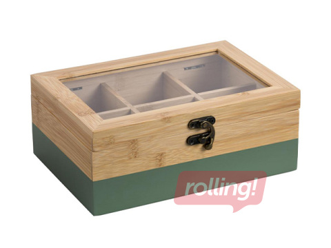 Tējas kaste Kesper, ar zaļu motīvu, bambusa, 21.5x15x8.5cm