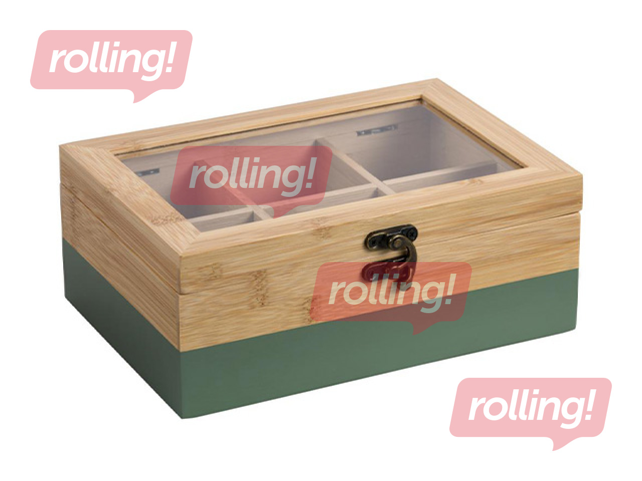 Tējas kaste Kesper, ar zaļu motīvu, bambusa, 21.5x15x8.5cm