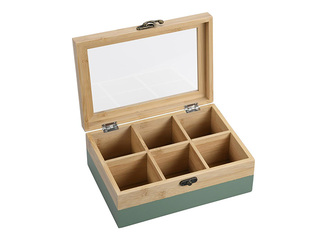 Tējas kaste Kesper, ar zaļu motīvu, bambusa, 21.5x15x8.5cm