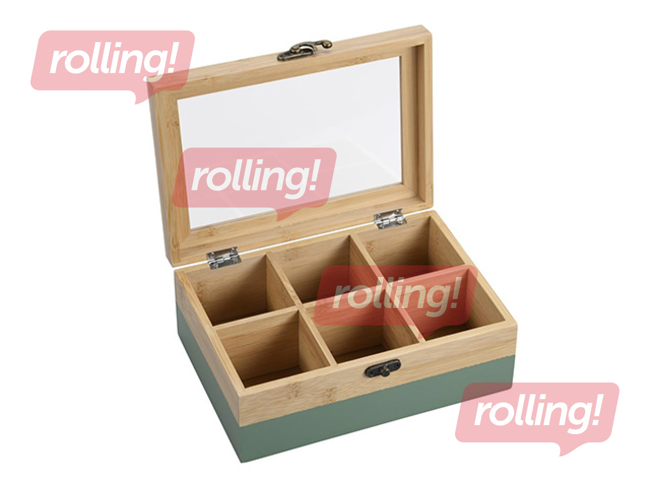 Tējas kaste Kesper, ar zaļu motīvu, bambusa, 21.5x15x8.5cm