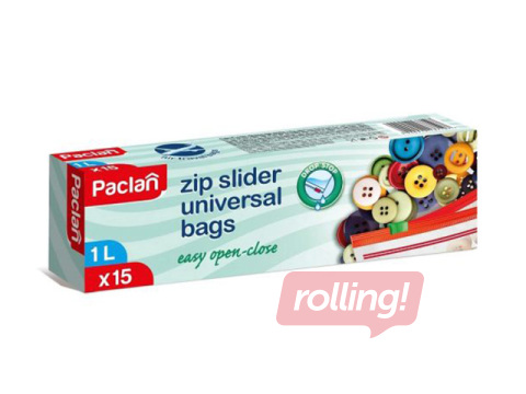 Uzglabāšanas maisiņi Paclan, atkārtoti aizverami, 1l, 15 gab.