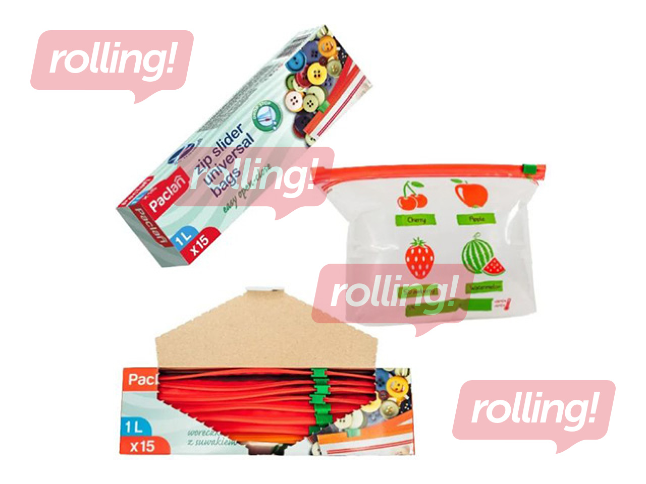 Uzglabāšanas maisiņi Paclan, atkārtoti aizverami, 1l, 15 gab.