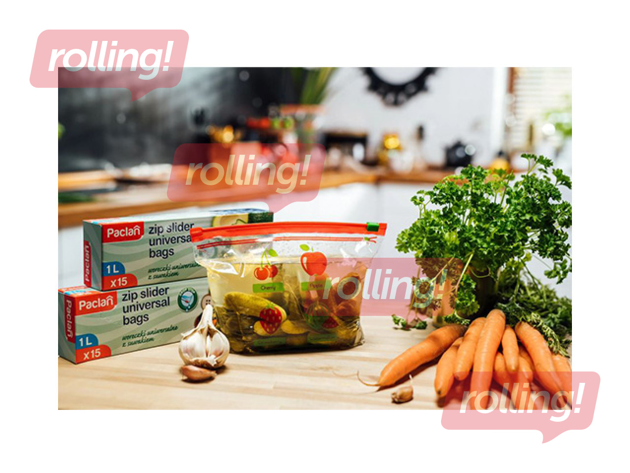 Uzglabāšanas maisiņi Paclan, atkārtoti aizverami, 1l, 15 gab.