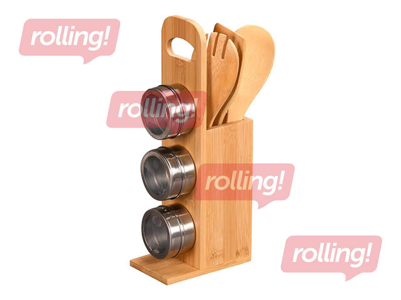 Подставка Kesper, с контейнерами для специй и кухонными принадлежностями, бамбук, 8x13x31.5см