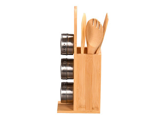 Подставка Kesper, с контейнерами для специй и кухонными принадлежностями, бамбук, 8x13x31.5см