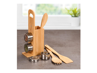 Подставка Kesper, с контейнерами для специй и кухонными принадлежностями, бамбук, 8x13x31.5см