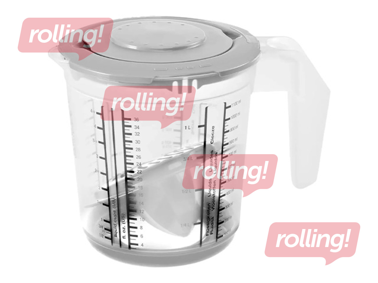 Measuring jug Keeeper Matteo, plastic, with anti-slip function, lid and citrus juicer, 1l