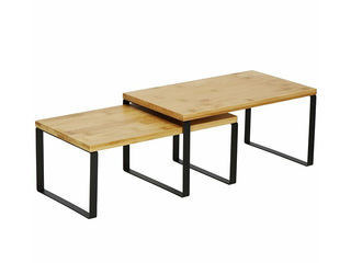 Shelves Springos, black frame, bamboo-tone surface, 2pcs