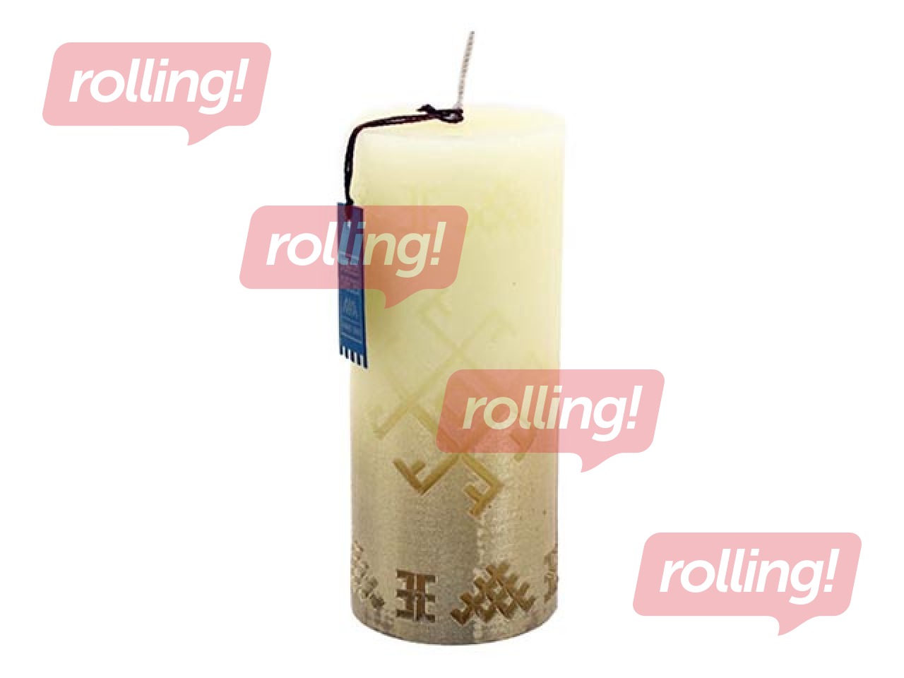 Svece Dobeles sveces, Ugunskrusts, cilindra, bēša ar zeltu, ø6x14cm