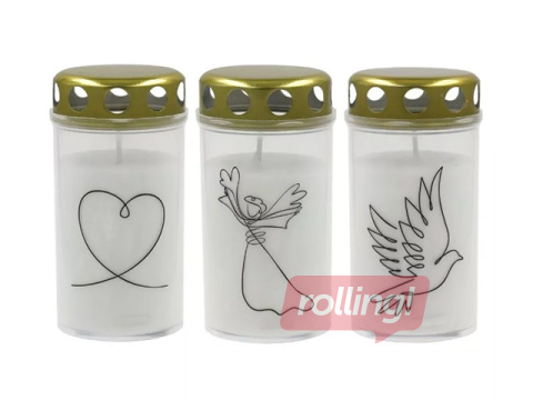 Svece Candela ar vāciņu, dažāda apdruka, balta